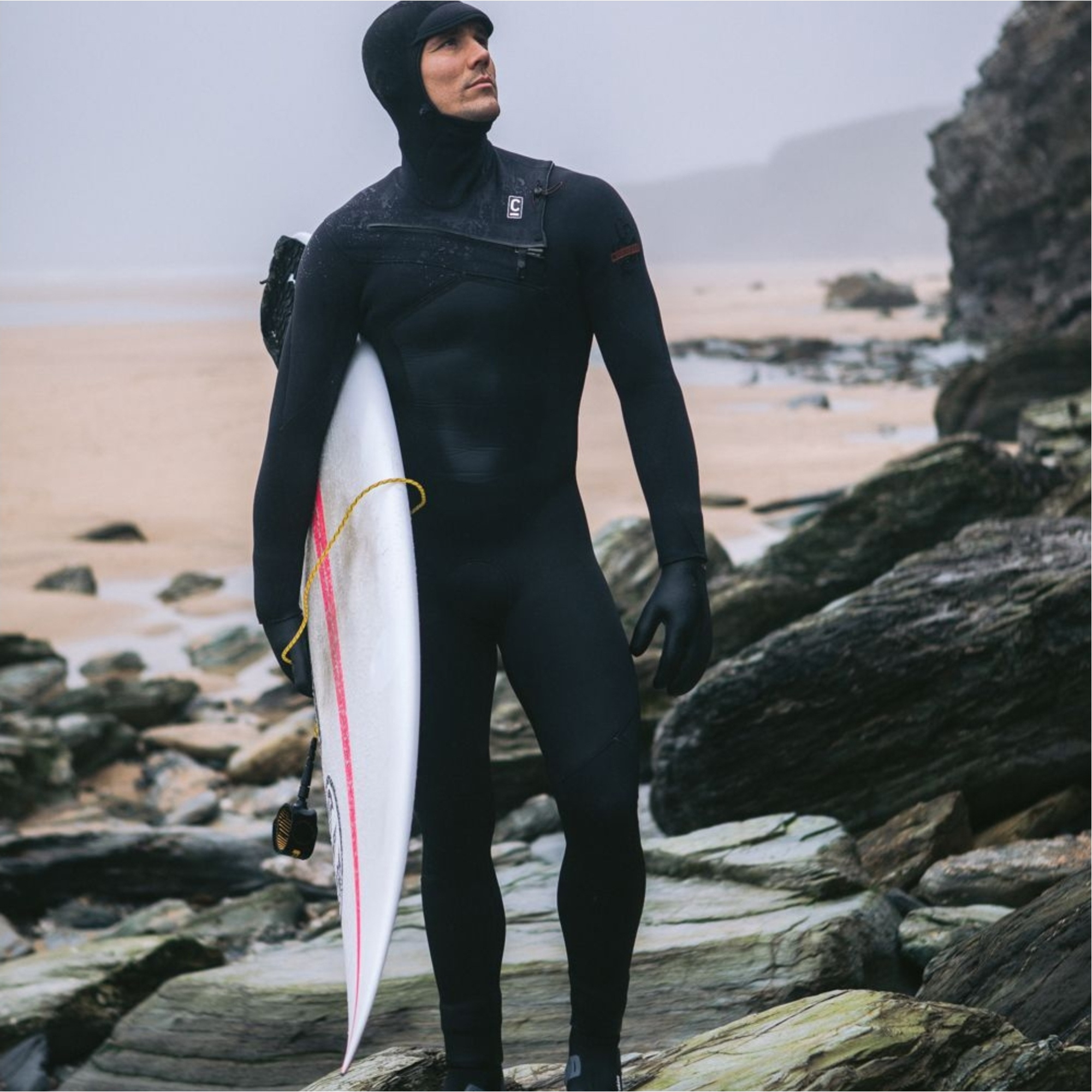 2025 C-Skins Mens NuWave ReWired 6/5mm Chest Zip Hooded Wetsuit C-NRW65MH - Black / Black x / Rust